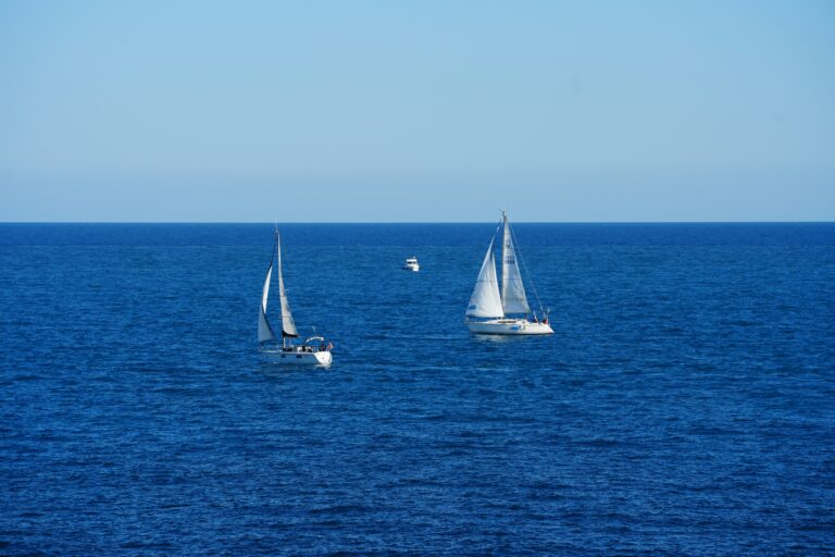Voiliers en régate au large d'Antibes avec le Port Vauban en arrière‑plan