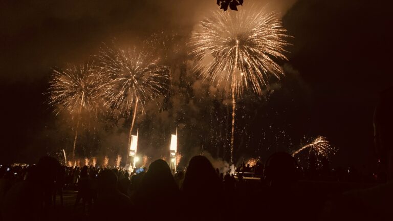 Feux d'artifice illuminant la baie de Cannes la nuit lors du festival pyrotechnique