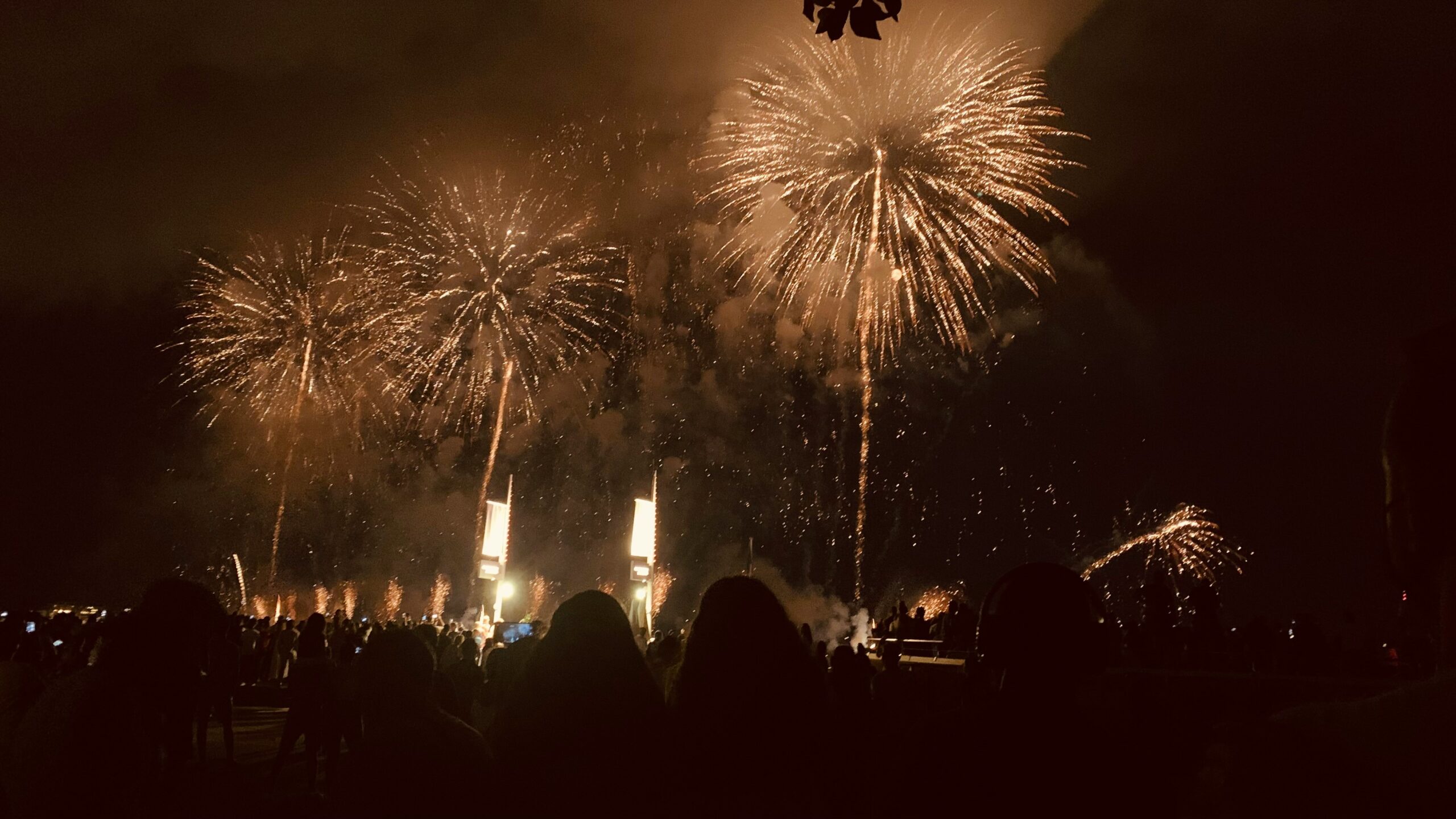 Feux d'artifice illuminant la baie de Cannes la nuit lors du festival pyrotechnique